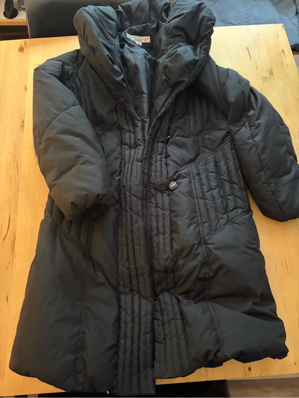 Larry Levine Black Quilted Long Hooded Puffer Coat